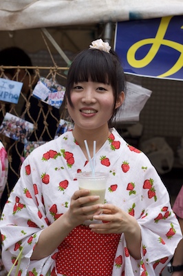 cute girl in strawberry yukata