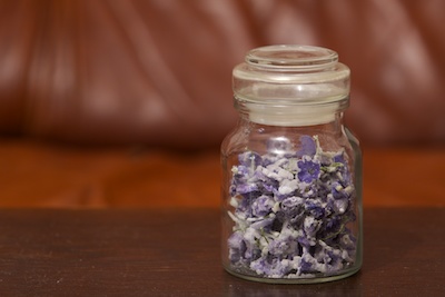 a glass of candied violets